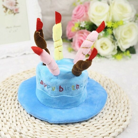 Blue Hat Cap Cake Candles Pet Birthday Costume Cosplay Puppy Dog Cat Christmas - Picture 6 of 11